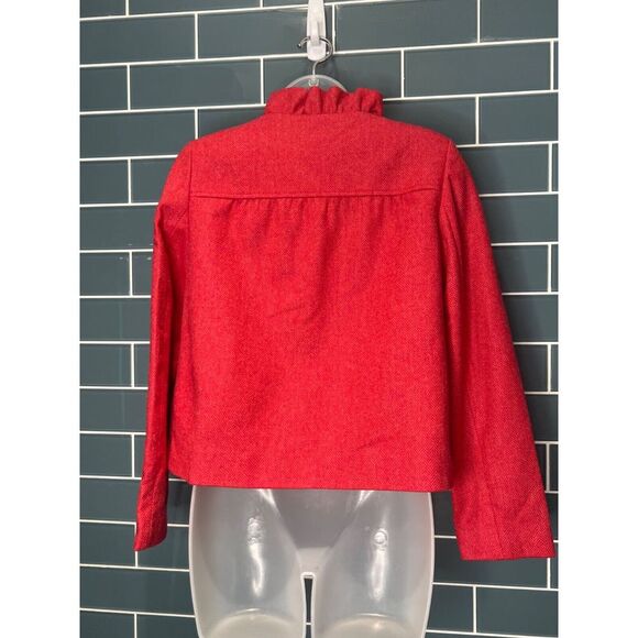 J CREW FIONA DARK PINK HERRINGBONE WOOL BLAZER JACKET SHORT RUFFLE COLLAR TRIM 2 - Picture 6 of 11